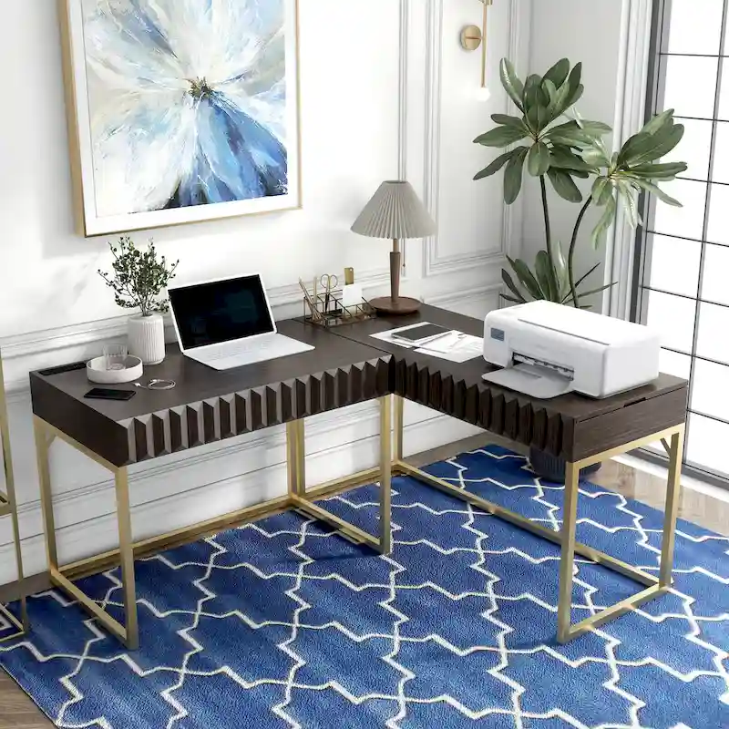 Bird Glam Metal Lift-top L-Shaped Computer Desk with USBs by Furniture of America