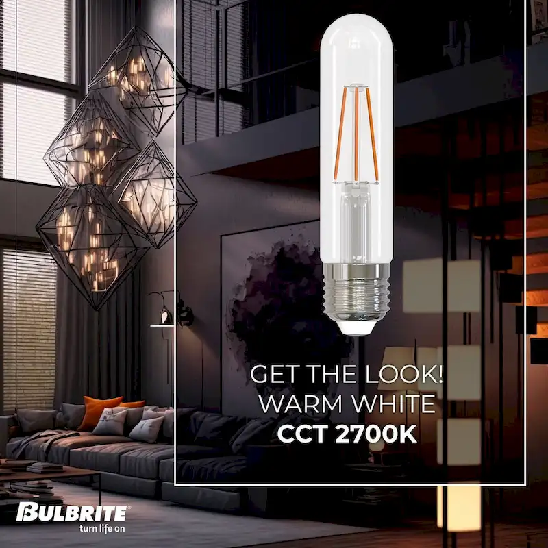 Bulbrite LED Filament Pack of (4) 5 Watt Dimmable 5 Inch T9 Light Bulbs with Clear Glass Finish and Medium (E26) Base