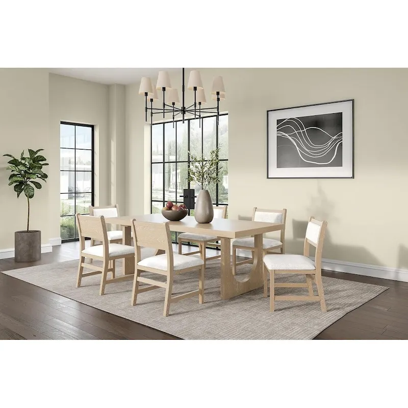 Modern Wood Rectangular Kitchen Table with Six Chairs, Dining Table and Six Seats, Light Brown