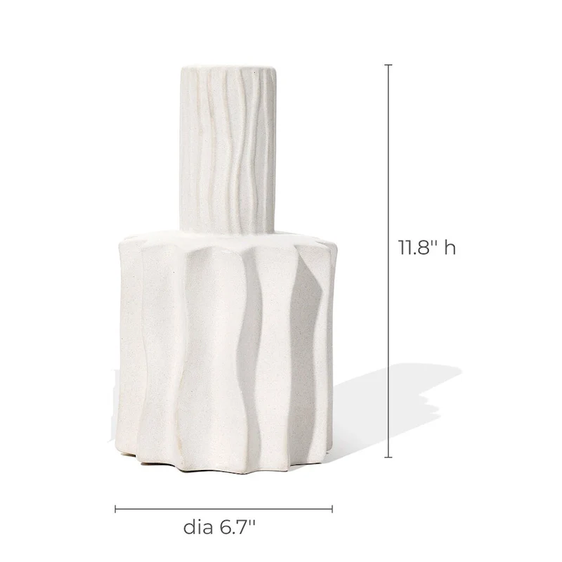 2-Piece White Fluted Stoneware Table Vase Set