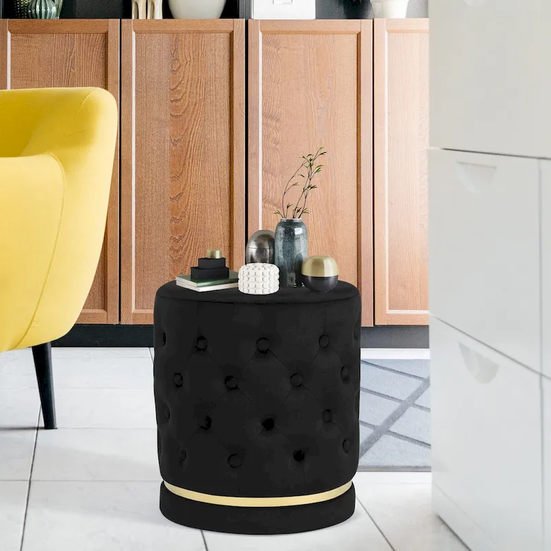 Adeco 18.3 Height Button Tufted Upholstered Round Ottoman