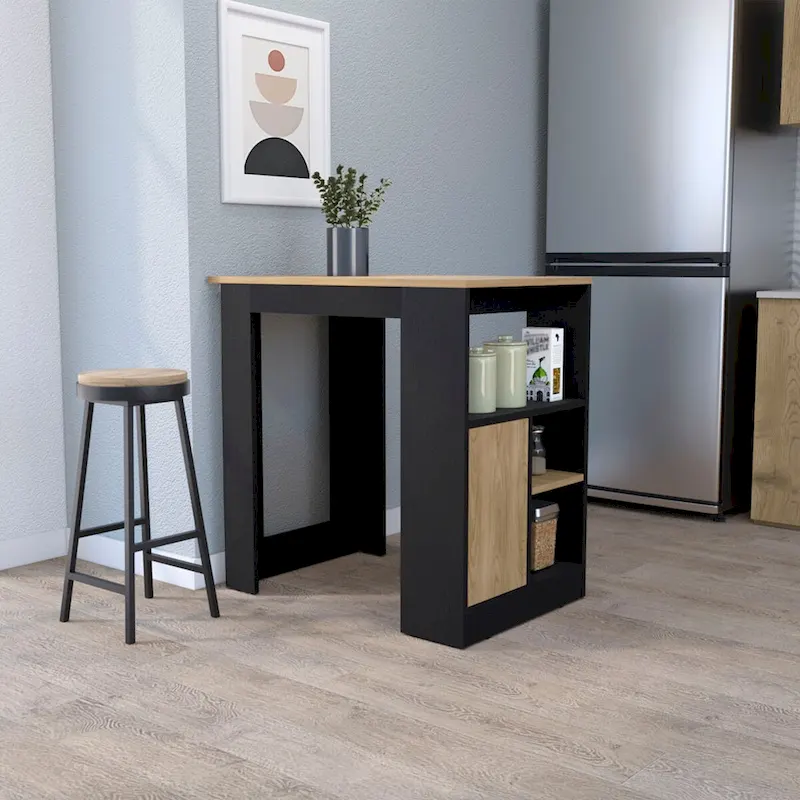 Arial Kitchen island in melamine,black/natural Oak