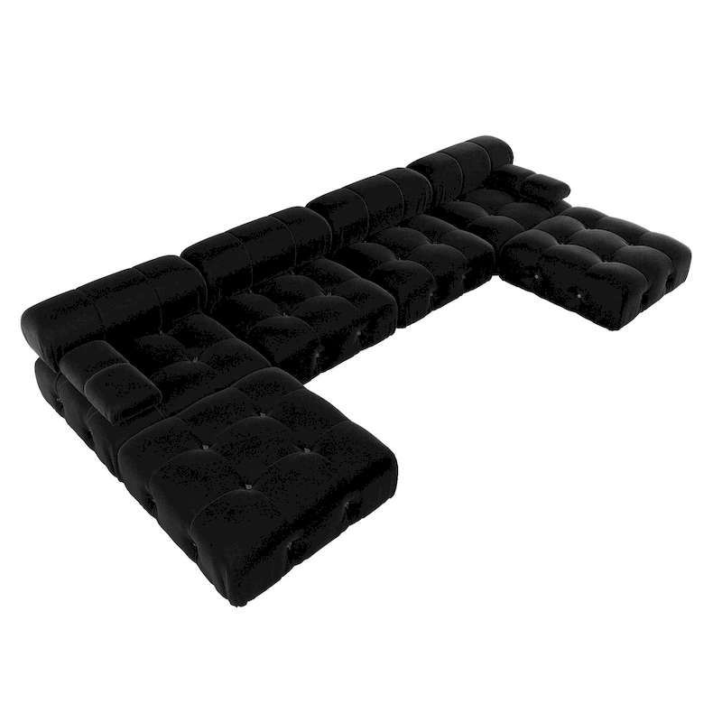 Black Modular Sectional Sofa Velvet Upholstered Sofa