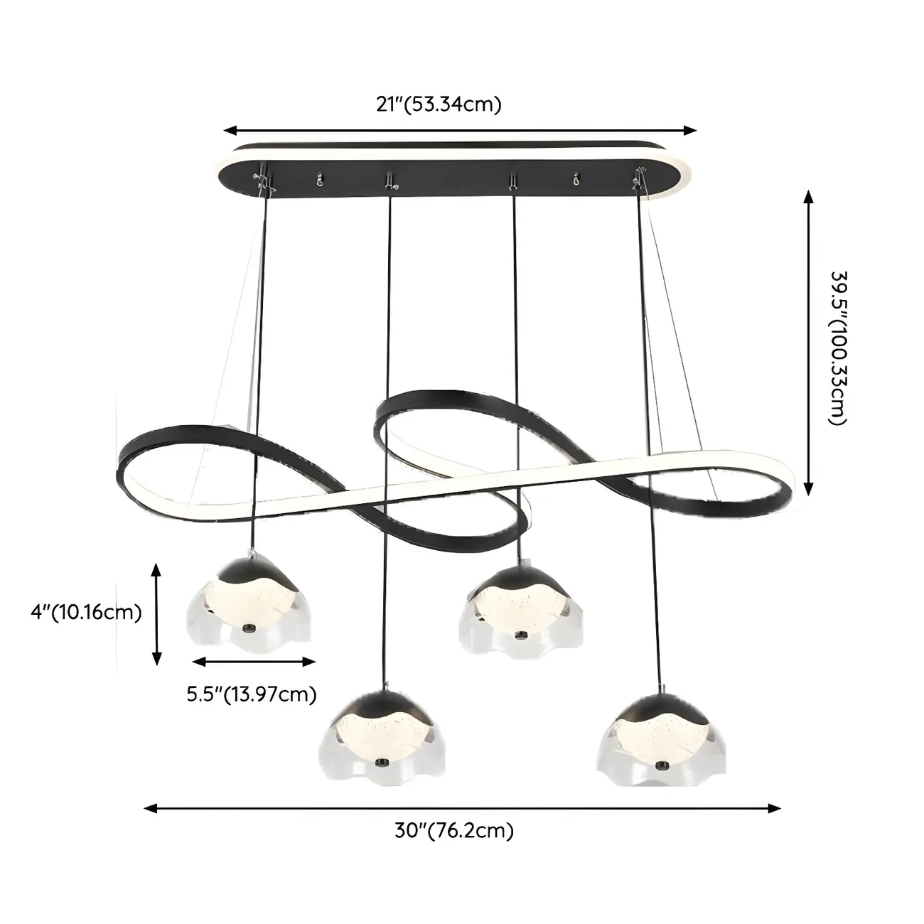 Adjustable 2 Tiers Black Metal 6-Light Dimming Pendant Light