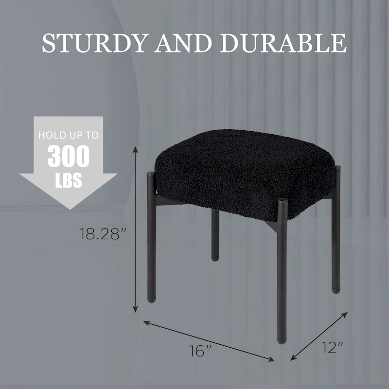 Faux Teddy Fur Round Vanity Stool, Ottoman Foot Stool