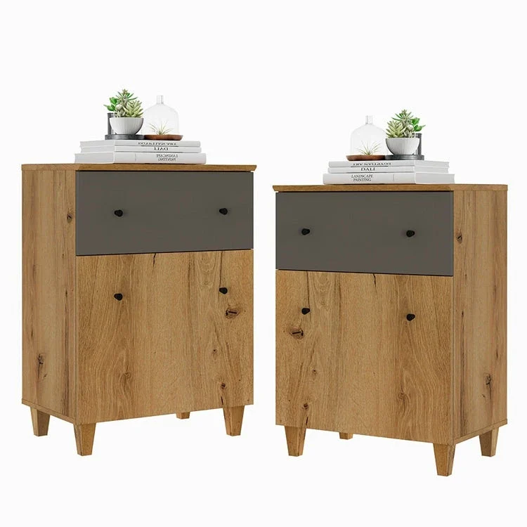 Bedroom Night Stand Bedside Table with Drawer and Cabinet, 32.4H