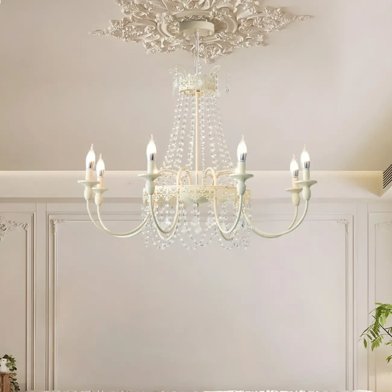 White Crystal Chandelier Classic Iron Elegant Design