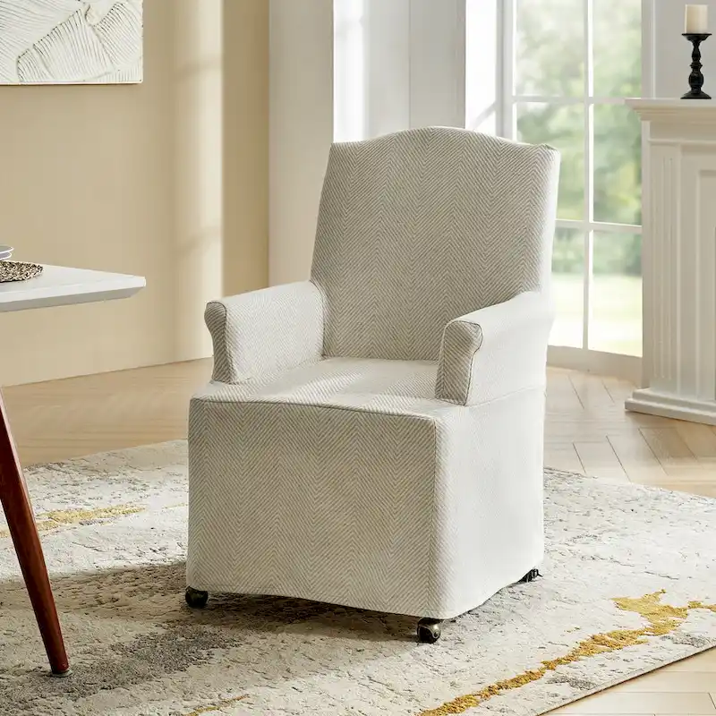Alethea Upholstered Slipcover Arm Dining Chair with Soild Wood Legs by HULALA HOME