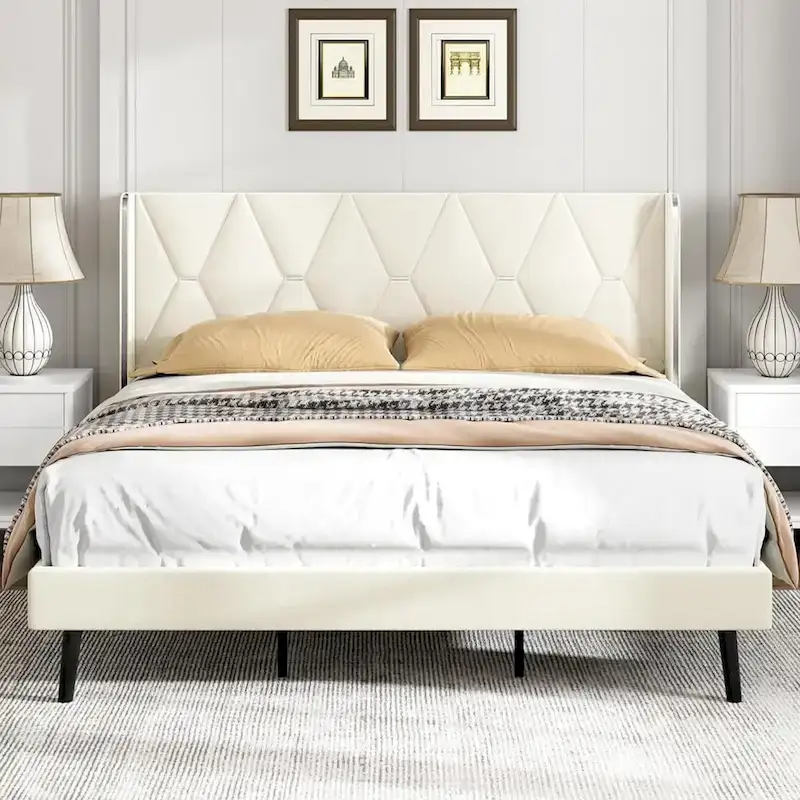 Velvet Platform Queen Bed Frame - Upholstered