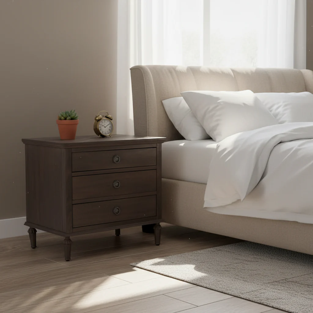 Three-Drawer Wooden Bedside Table