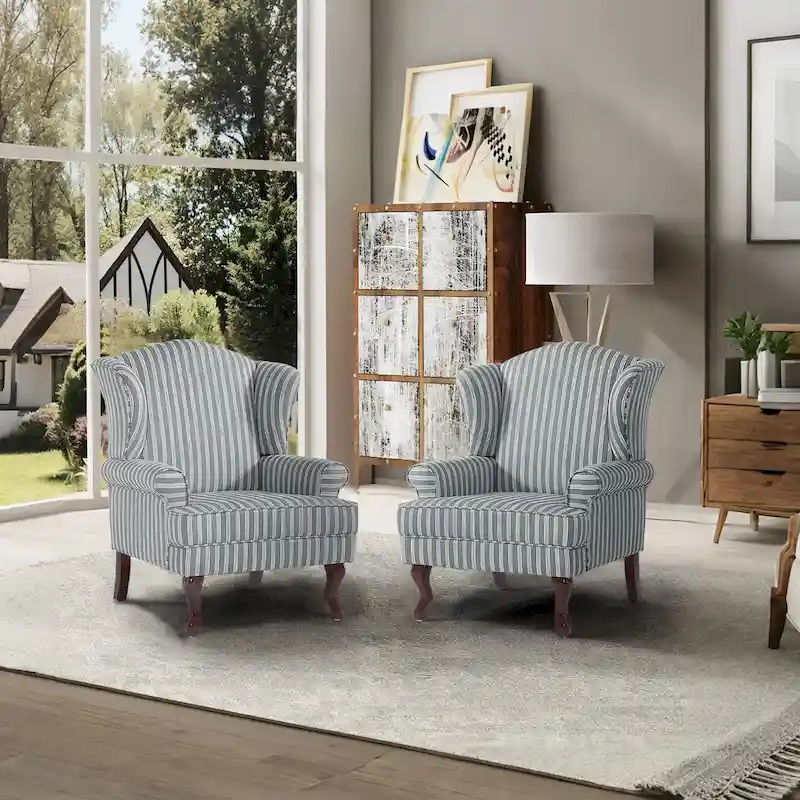 2 Set Traditional Wingback Accent Chairs Upholstered Armchair