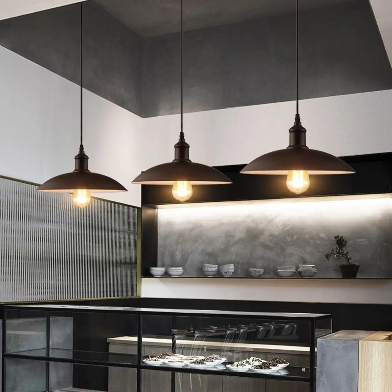 Industrial Adjustable Black Round Pendant light