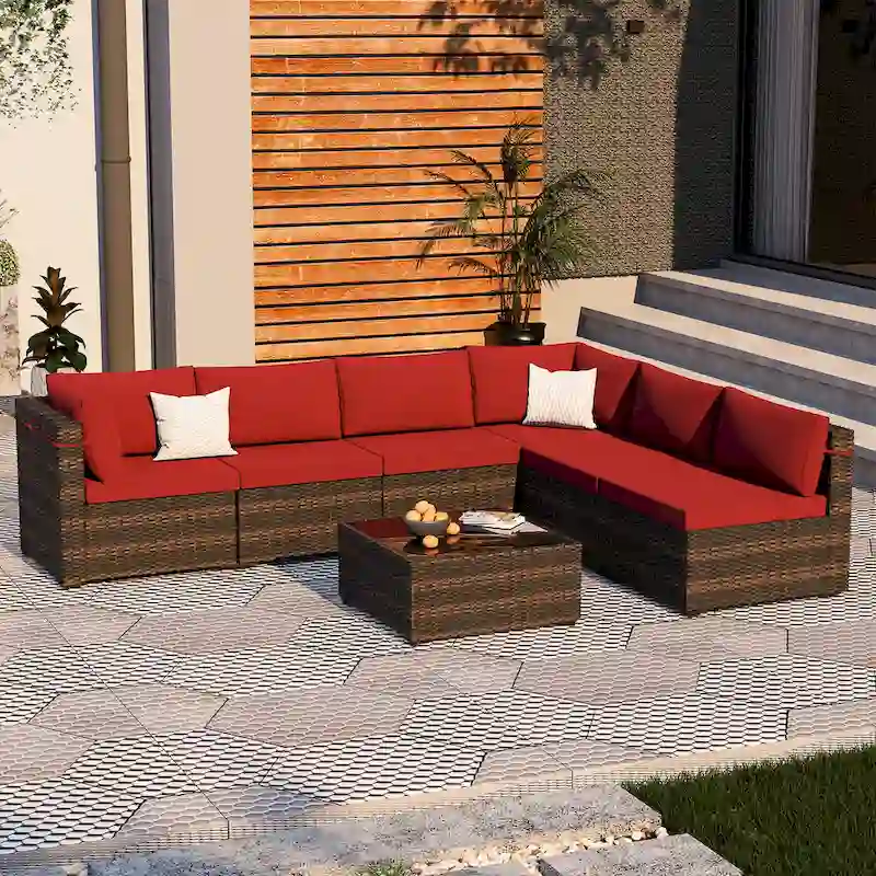 UPHA Cushioned 7-piece Conversation Sectional Patio Group Furniture