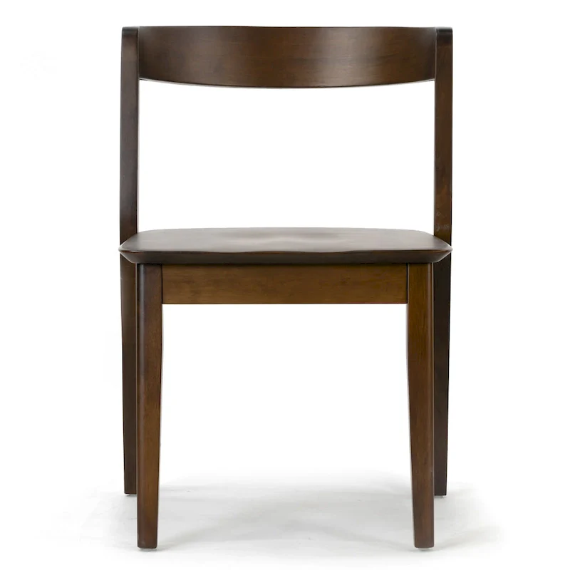 Set of 2   Dark Brown Solid Wood Chair with Curved Back