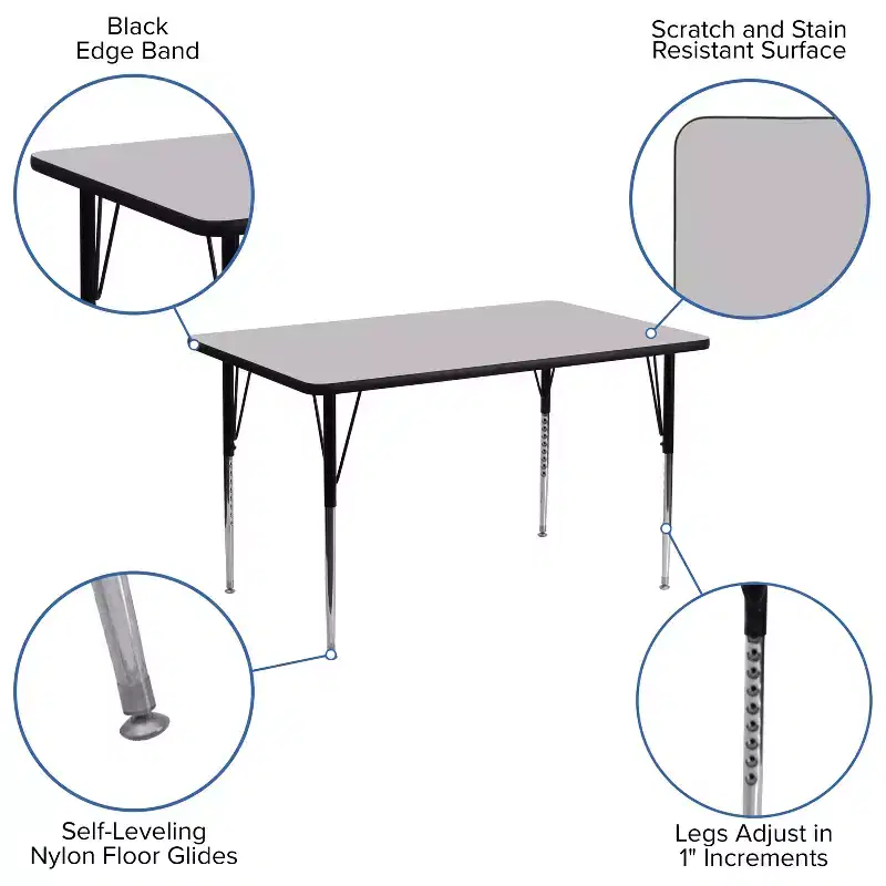 Flash Furniture 24''W x 48''L Rectangular Thermal Laminate Activity Table - Standard Height Adjustable Legs
