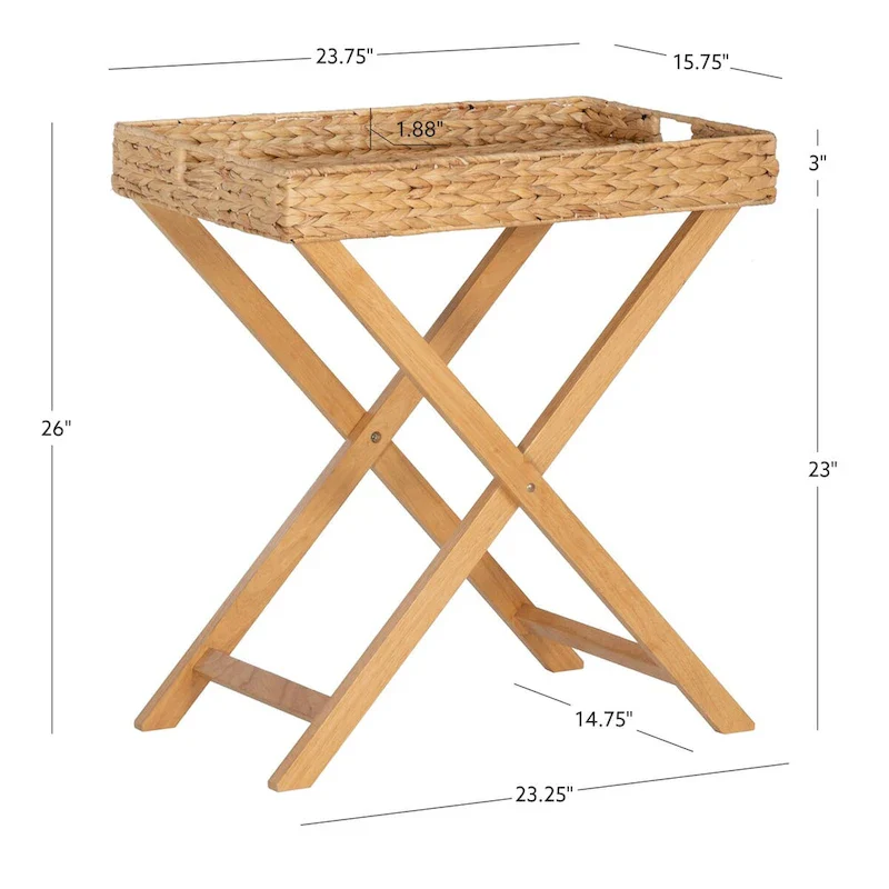 Christiansen Natural Hyacinth Foldable Snack Table with Removable Tray