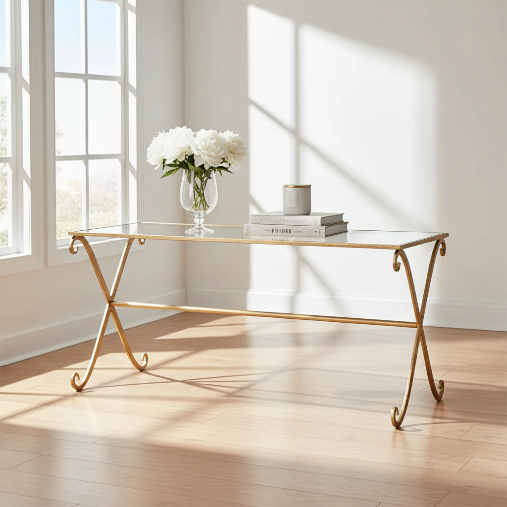 Gold/ Tempered Glass Top Coffee Table - 43 x 20 x 18.3
