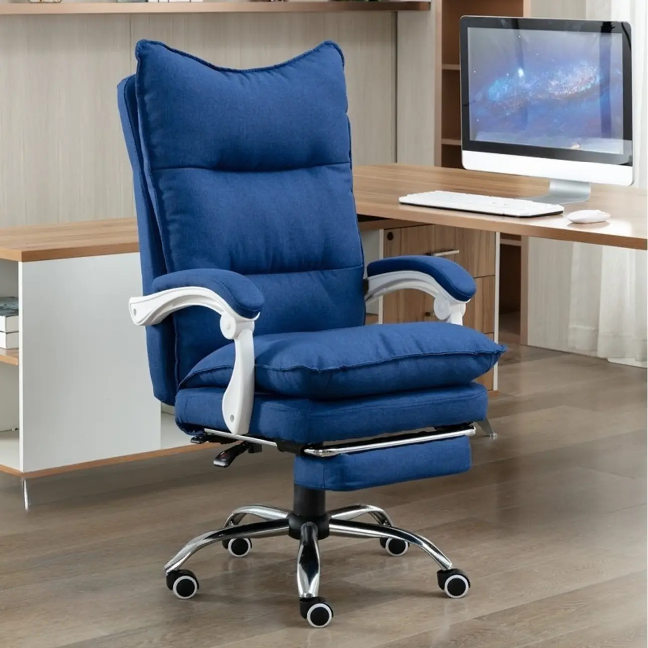 Modern Grey Fabric Office Chair with Footrest
