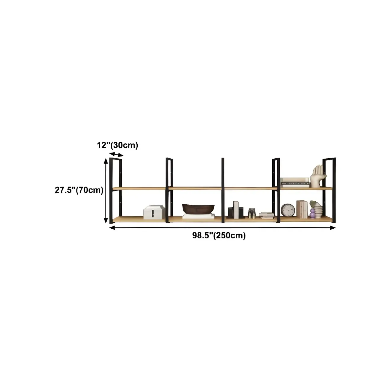 Industrial Wall-Mounted 3-Tier Wood Display Shelf