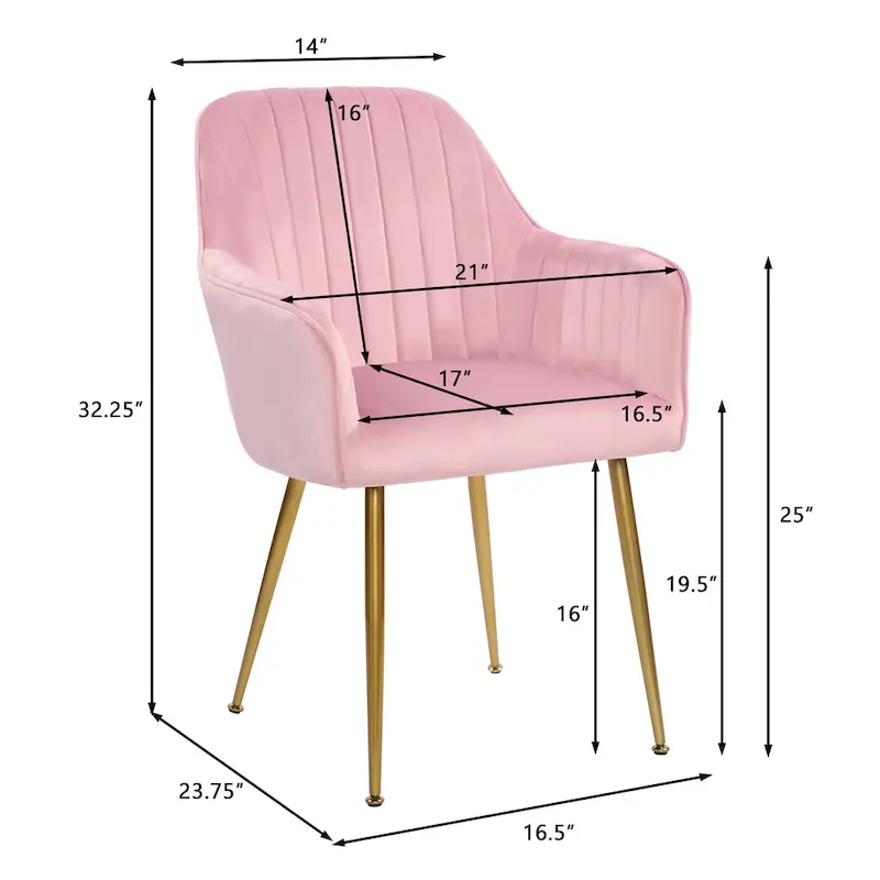 Velvet Accent Dining Chairs with Gold Metal Legs Set of 2