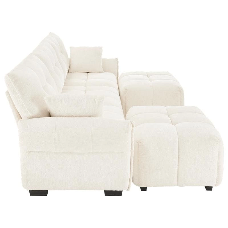 110.2  Chenille 3 Seater Upholstered Sofa, 2 Ottoman