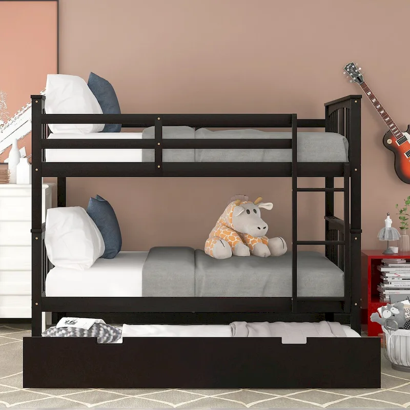 Nestfair Full over Full Bunk Bed with Twin Size Trundle and Ladder
