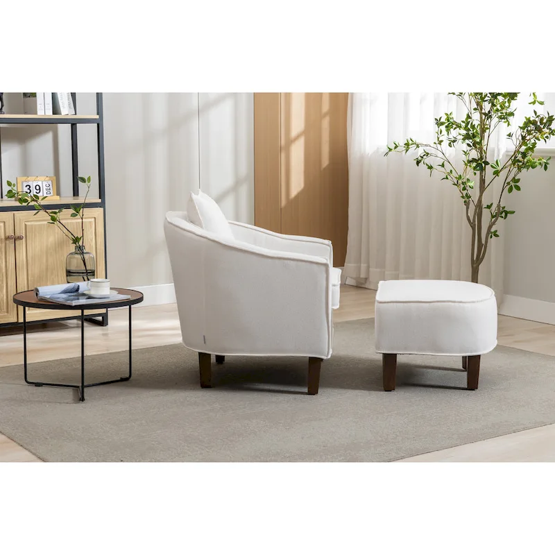 Upholstered Barrel Accent Chair with Ottoman