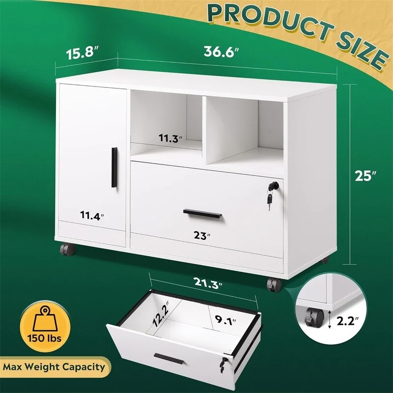 1-Drawer Wood Lateral Filing Cabinet - 15.8D x 36.6W x 25H