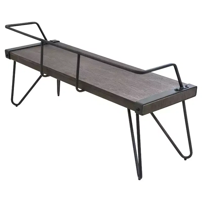 LumiSource Stefani Industrial Bench Antique Metal: Rectangle, Metal Frame, Seats 2, No Upholstery