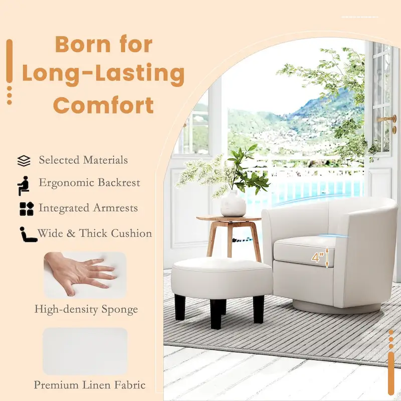 Costway Swivel Barrel Chair with Ottoman Footrest Curved Backrest & - See Details