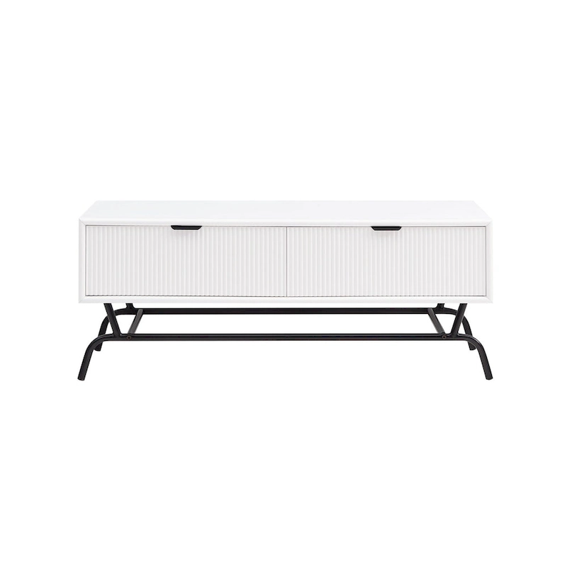 DH BASIC 2-Piece Modern Coffee Table and End Table Set with 3D Wave Accented Drawers by Denhour