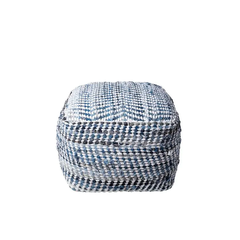 Nuloom Seville Handmade Denim Textured Ottoman Pouf
