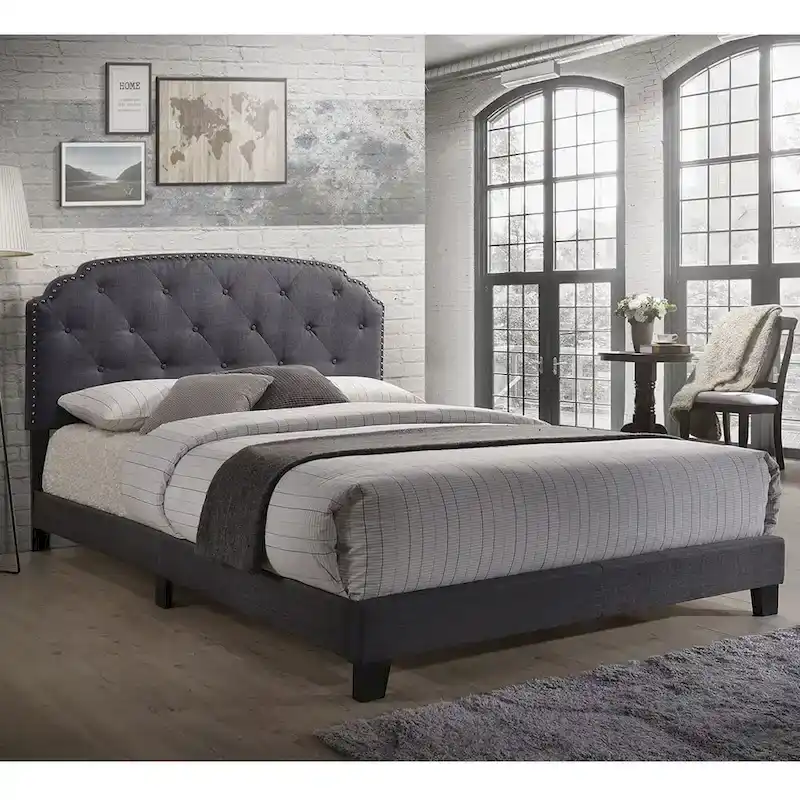 Queen Bed with Nailhead Trim Headboard
