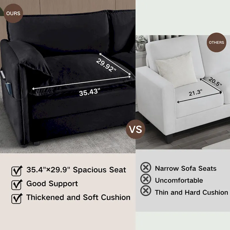 75.59 Chenille Cloud Loveseat Sofa with Deep Seat and 4 Pillows