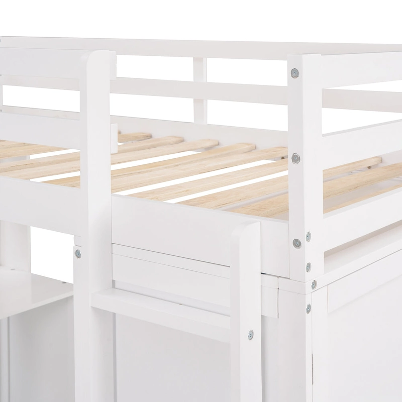 Twin Loft Bed with Study Station and Built-in Wardrobe, Desk & Drawers, 400lb Capacity