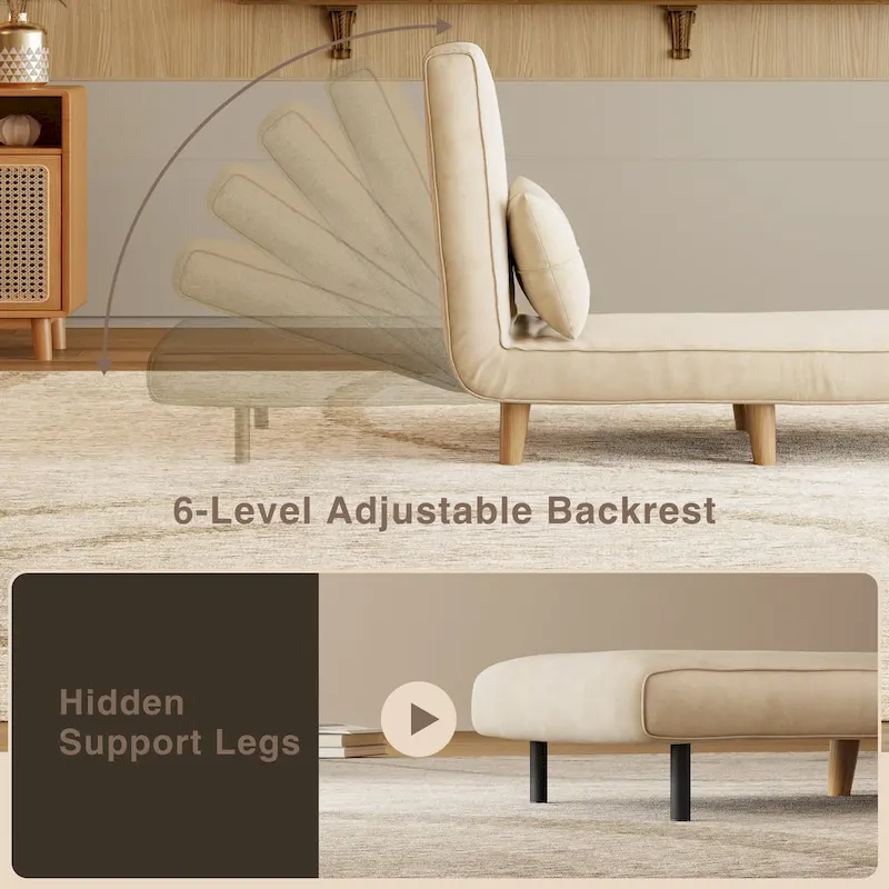 3 in 1 Convertible Upholstered Sofa Bed Sleeper Chair, Chaise Lounge Sofa, Folding Sleeper Chair, Recliner Chair with Pillow