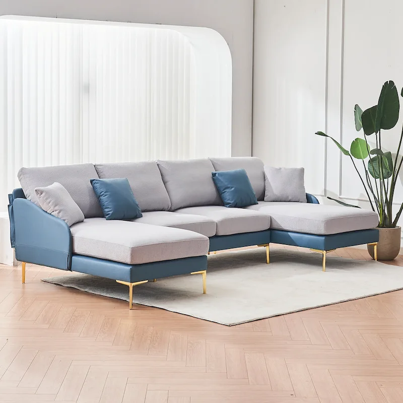 Ouyessir U-Shape Sectional Sofa 4-Seat Couch with Double Chaise Lounge