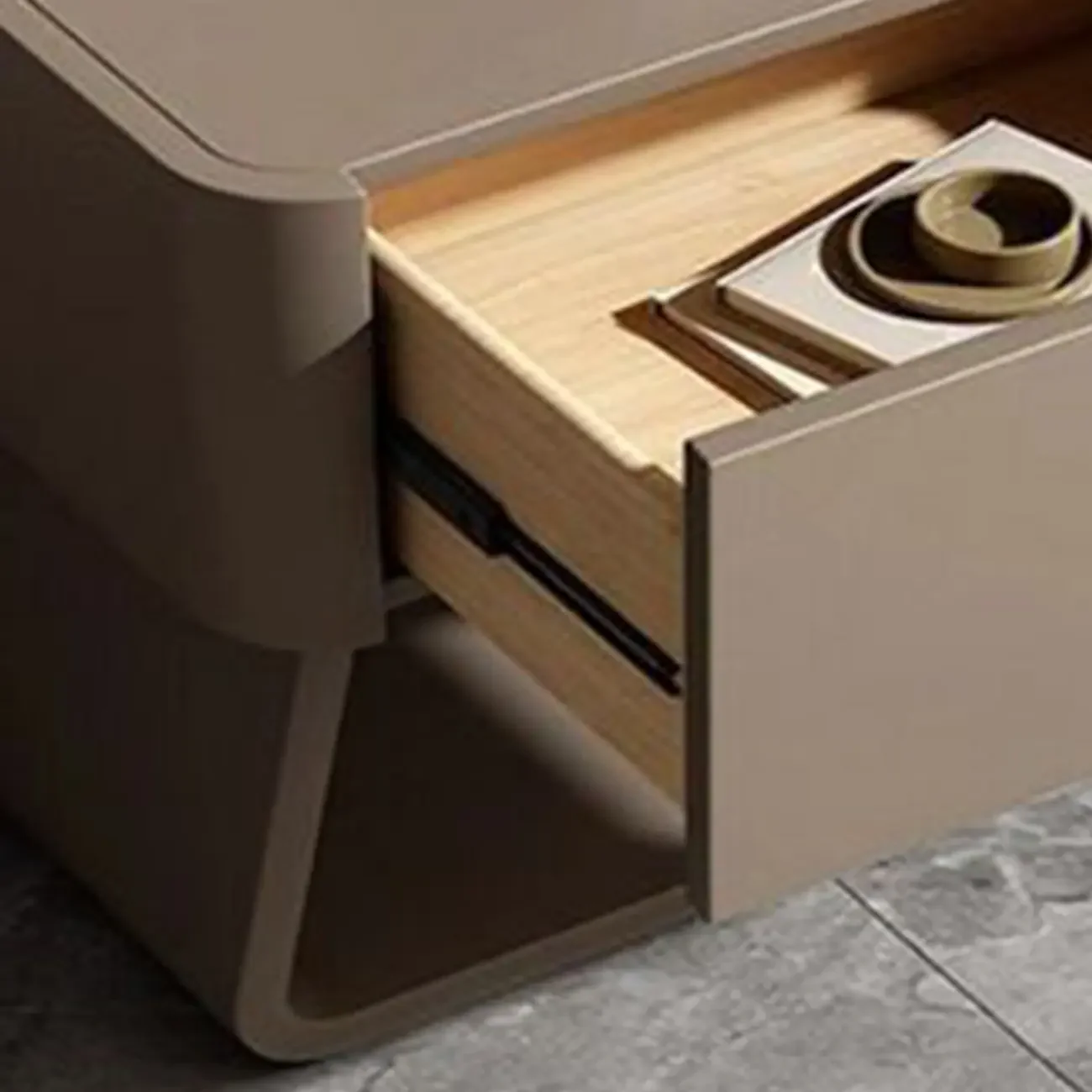 Modern Milky Gray/ White Low Wooden Drawer Nightstand