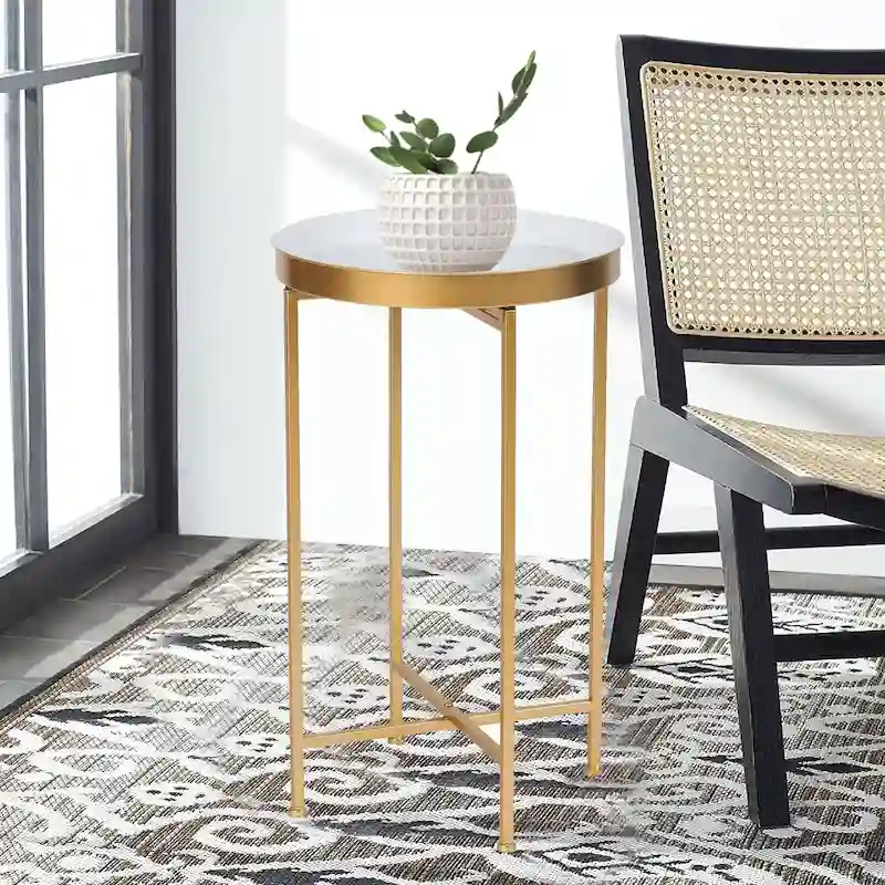 Round End Table Gold Metal Side Nightstand Accent Coffee Tables - 15(D)x 15(W)x 25.7(H)