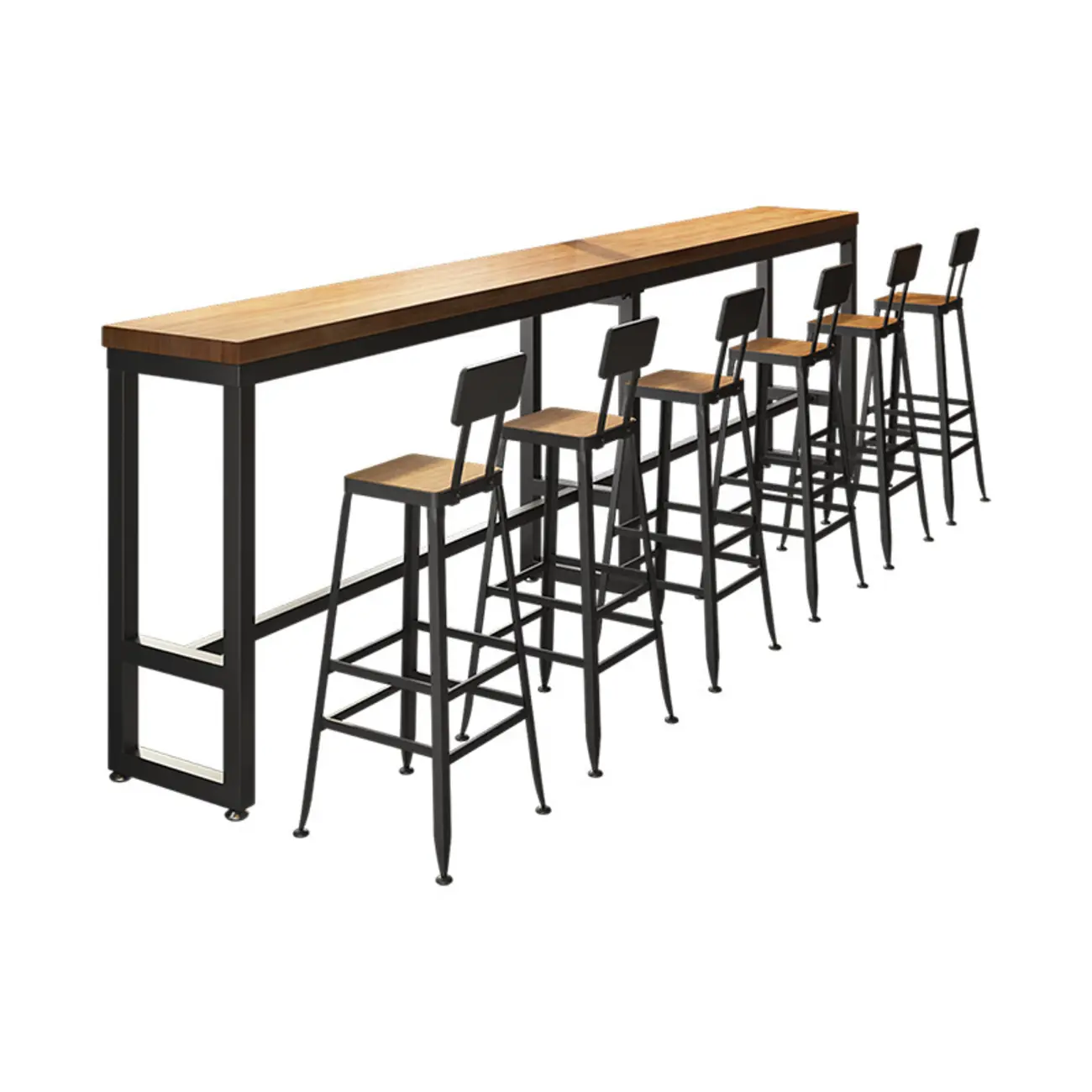 Industrial Solid Wood Bar Set with Metal Legs