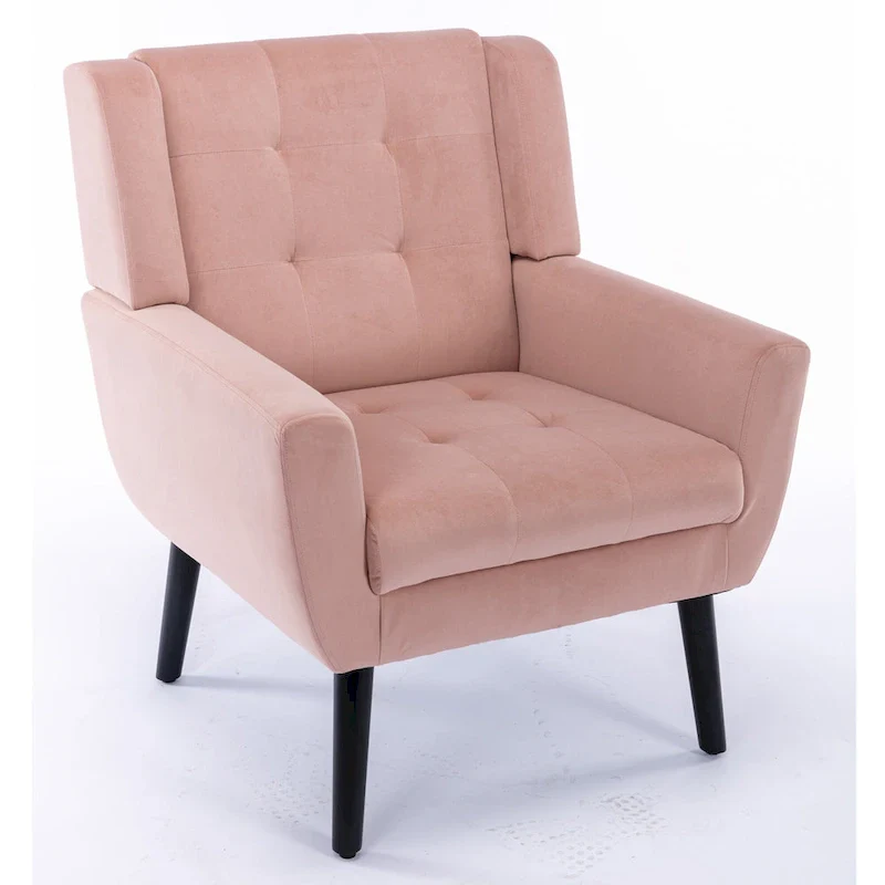 Pink Velvet Modern 29.5 Tufted Accent Chair with Wood Legs