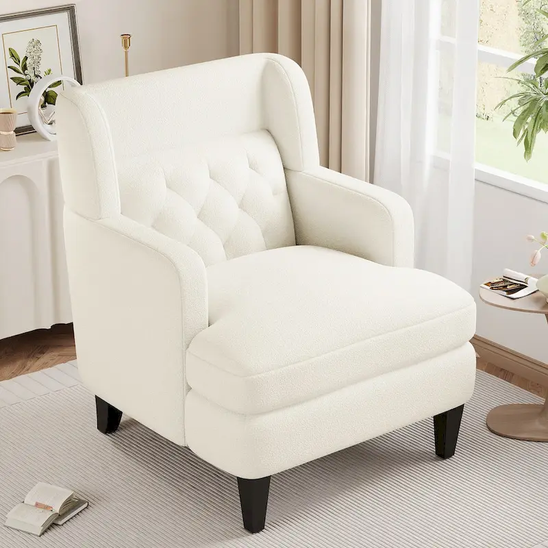 Roomfitters Upholstered Accent Chair Tufted Armchair for Living Room and Bedroom