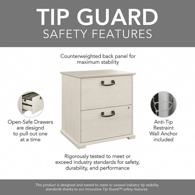 Farmhouse Lateral File Cabinet, 2-Drawer, Linen White Oak / Driftwood Gray, Single User