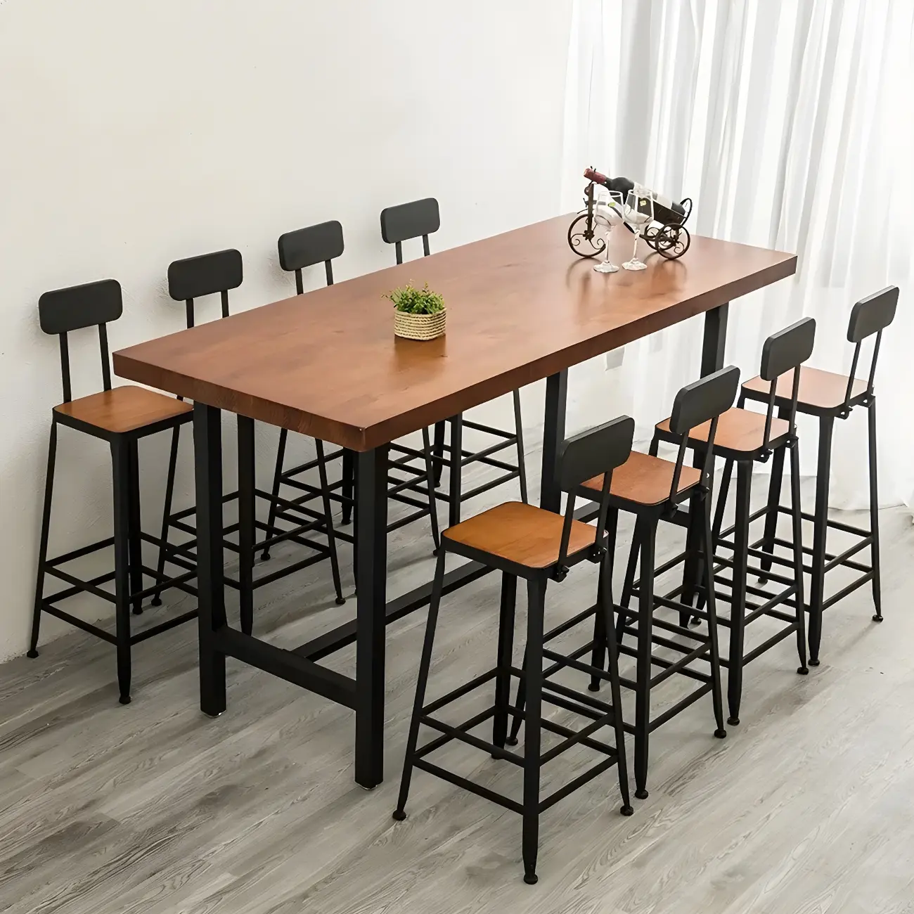 Pine Wood Industrial Trestle Base Bar Table