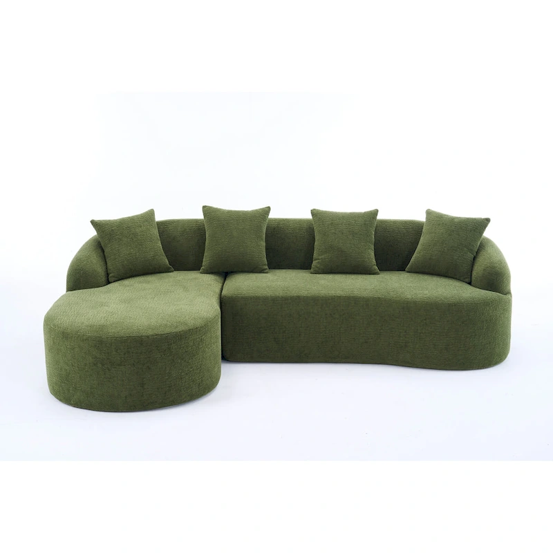 98.4 Chenille L-Shaped 3-Seater Sofa with Chaise Lounge and 4 Pillows