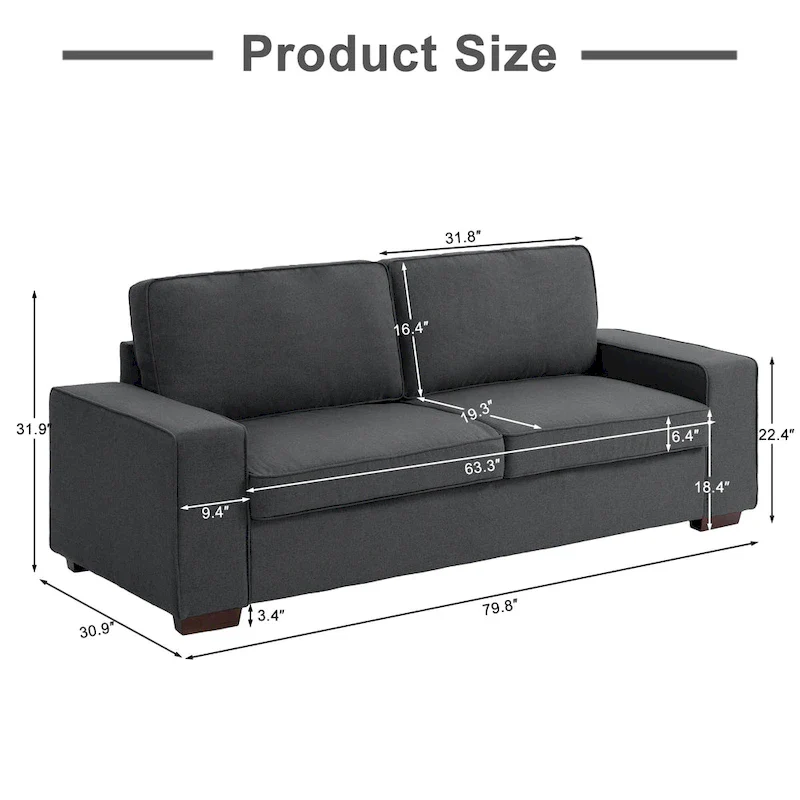 80  Loveseat Couch 3 Seater Sofa