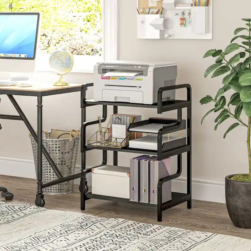 HOMCOM 3-Tier Printer Stand with Storage, Industrial Metal Printer Table for Home Office, Multi-purpose Rack Shelf