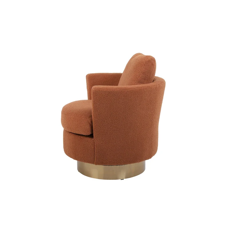 Brown Modern 29.6 Upholstered Swivel Barrel Chair with Gold Stainless Steel Base