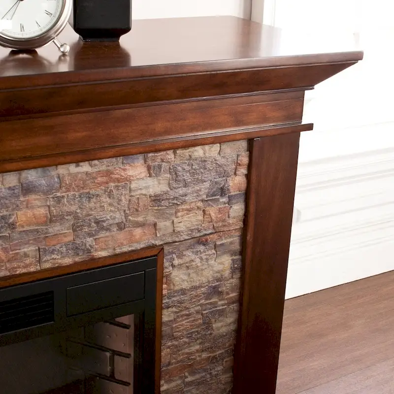 Electric Fireplace with a 60-inch Faux Stone Mantel