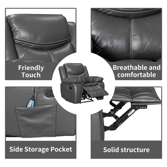 Wide Seat Durable Leather Massage and Heat Recliner
